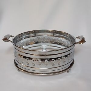 Vintage Round Chrome Casserole Dish Holder With Handles